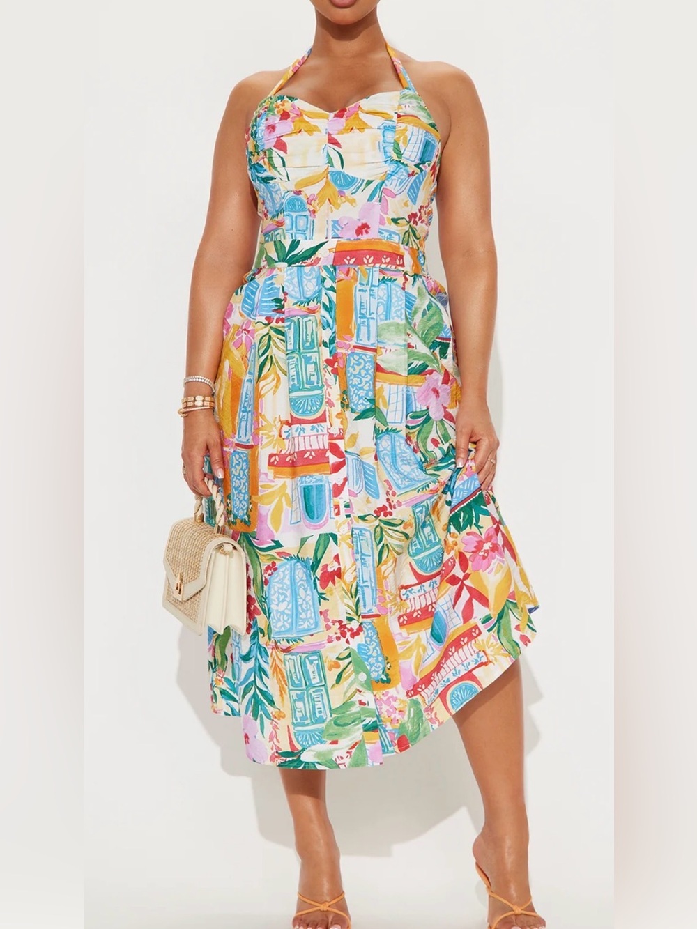 Floral Multi-Color Halter Midi Dress - Picture 1 of 6